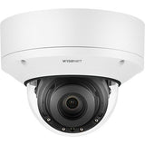 Hanwha XNV-8081RE X-Series 5MP IR Outdoor Vandal Dome Camera with PoE Extender, 3.6-9.4mm Varifocal Lens, White