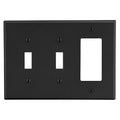 Hubbell PJ226BK 3-Gang Wall Plate for 2 Toggle Switches and 1 Decorator, Black