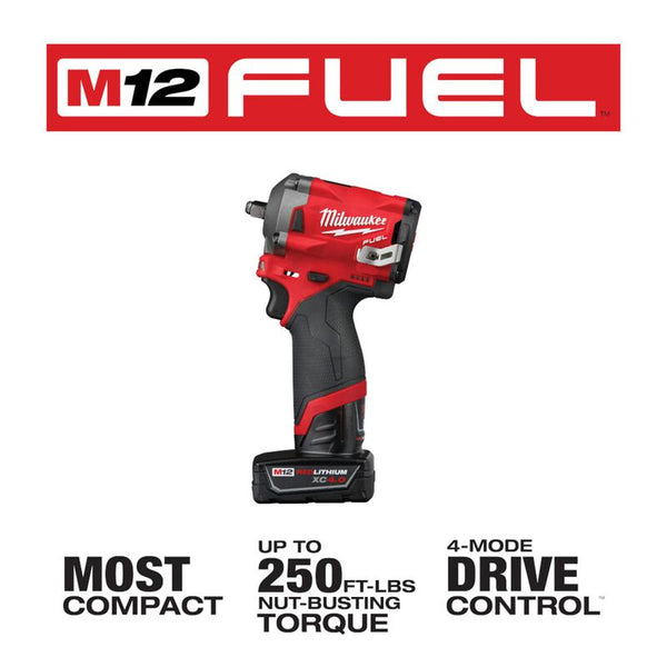 MILWAUKEE  2554-22 M12 FUEL™ Stubby 3/8" Impact Wrench Kit