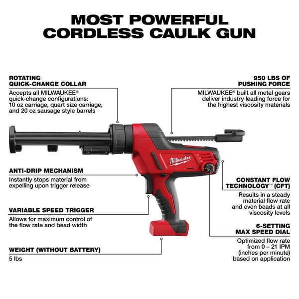 MILWAUKEE 2641-20 M18™ Cordless 10 oz. Caulk and Adhesive Gun