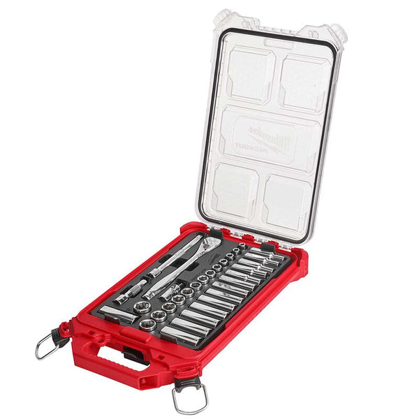 MILWAUKEE 48-22-9482 3/8" 32 Pc. Metric Ratchet and Socket Set in PACKOUT™ Organizer