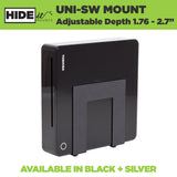 HIDEit Uni-SW | Adjustable Small + Wide Electronic + Cable Box Mount - side view | Silarius