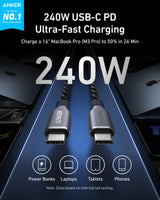 Anker Prime USB-C to USB-C Cable (240W, Upcycled-Braided) - side view | Silarius