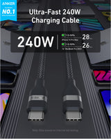 Anker USB-C to USB-C Cable (3 ft / 6 ft, 240W, Upcycled-Braided) - detail view | Silarius