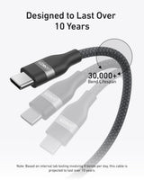 Anker USB-C to USB-C Cable (3 ft / 6 ft, 240W, Upcycled-Braided) - detail view | Silarius