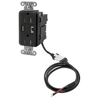 Hubbell AVPS152BK USB Charger Tamper-Resistant Receptacle, (1) USB Port 5A, 5VDC Output, 15A, 125VAC Decorator Duplex, Black