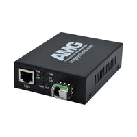 AMG Systems AMG210M-1GAT-1SM1B-P30 210M PoE Series Mini Ethernet Media Converter, 1-Port 10/100/1000BaseT(x) RJ45 with 30W PoE+, 1-Port 1000BaseFx Multimode, 1-Fiber, 1550nm, LC Connector, 1Km