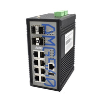 AMG Systems AMG560-8GAT-4XS-P240 Industrial 12-Port Managed Switch, 8x10/100/1000Base-T(x) RJ45 Ports, 4x1/2.5/10G Base-Fx SFP+ Ports, DIN Rail Mount