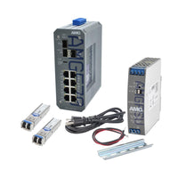 AMG Systems AMG570-8GAT-3S-P240-KS1 Series Industrial 11 Port Managed Switch Kit, Includes (2) 1Gb Singlemode SFP Modules, 52VDC DIN-Rail Power Supply, and PSU Equipment Mounting
