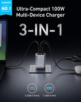 Anker Prime Charger (100W, 3 Ports, GaN) - side view | Silarius