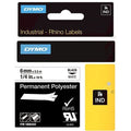 DYMO 1805442 Rhino White Polyester Tape, 1/4", Black Text on White