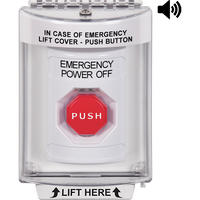 STI SS2342PO-EN Stopper Station with Horn, Indoor / Outdoor, Flush Mount, Key-to-Reset, 'EMERGENCY POWER OFF' Label, Whi