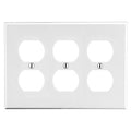 Hubbell P83W 3-Gang Duplex Outlet Wall Plate, White