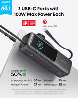 Anker Laptop Power Bank (25K, 165W, Built-In and Retractable Cables) - side view | Silarius