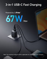 Anker Prime 67W GaN Wall Charger (3 Ports) - side view | Silarius