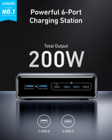 Anker Prime Charger (200W, 6 Ports, GaN) - side view | Silarius