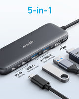 Refurbished Anker 332 USB-C Hub (5-in-1) - side view | Silarius
