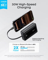 Anker Zolo Power Bank (10K, 30W) with a 5.4-inch (13.7 cm) built-in USB-C cable. - side view | Silarius
