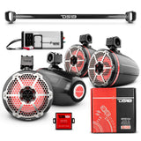 BRO-TUBE 4x 8' Marine Towers Speakers with RGB LED Lights, 4-Channel Marine Amplifier and AMPKIT ... - detail view | Silarius