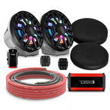 8' Loaded Flat Mount Speaker Pods with Amplifier, Installation Kit and Digital LED Lights, Packag... - detail view | Silarius