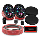 8' Loaded Flat Mount Speaker Pods with Amplifier, Installation Kit and Digital LED Lights, Packag... - detail view | Silarius