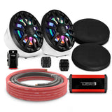 8' Loaded Flat Mount Speaker Pods with Amplifier, Installation Kit and Digital LED Lights, Packag... - detail view | Silarius
