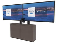 iCart CRED2VTHIN-D 2-bay, low profile, AV cabinet includes dual 45-82in display mount, (1) 3RU vertical rack, rack-mount 6-port power strip, door knobs, and leveling