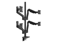 Humanscale X82BBTBC3622BTB M/Flex M8 Pro Quad Monitor Arm, Stacked (Two Over Two), Angled/Dynamic Links, 36 Post, 100x100mm VESA, Black with Black Trim, Clamp Mount