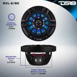 NXL 6.5" 2-Way Coaxial Marine Speaker with LED RGB Lights | 100W RMS 4-Ohm - detail view | Silarius