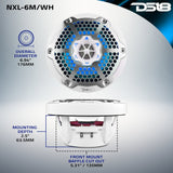 NXL 6.5" 2-Way Coaxial Marine Speaker With LED RGB Lights 100 Watts Rms 4-Ohm - detail view | Silarius