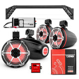 JL-TUBEUP 4x 8" Marine Tower Speakers with RGB LED, 4-Channel Marine Amplifier and AMPKIT for Jeep JLU - front view | Silarius