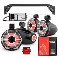 JL-TUBEUP 4x 8" Marine Tower Speakers with RGB LED, 4-Channel Marine Amplifier and AMPKIT for Jeep JLU - front view | Silarius