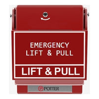 Potter 1000644-28 RMS-6T-EXP-WP-LP Explosion Proof Pull Station, EMERGENCY LIFT and PULL Label, White Text, Red