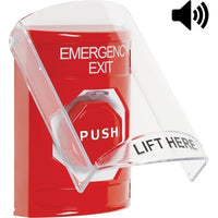 STI SS20A8EX-EN Stopper Station Push Button with Shield and Sound, Pneumatic Illuminated, 'EMERGENCY EXIT' Label, Red