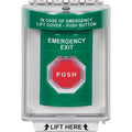 STI SS2138EX-EN Green Indoor / Outdoor Flush Pneumatic (Illuminated) Stopper Station with EMERGENCY EXIT Label
