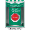 STI SS2178PX-FR Green Indoor / Outdoor Surface Pneumatic (Illuminated) Stopper Station with PUSH TO EXIT Label, French