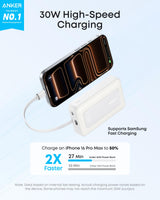 Anker Zolo Power Bank (10K, 30W) with a 5.4-inch (13.7 cm) built-in USB-C cable. - detail view | Silarius