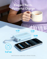 Anker Zolo Power Bank (10K, 30W) with a 5.4-inch (13.7 cm) built-in USB-C cable. - detail view | Silarius