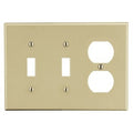 Hubbell PJ28I Mid-Size 3-Gang 2 Toggle Duplex Wallplate, Ivory
