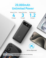 Anker Power Bank (20K, 87W, Built-In USB-C Cable) - detail view | Silarius