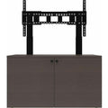 iCart CRED2L-S 2-bay AV cabinet includes single 45-98in display mount, 12RU sliding, rotating rack, rack-mount 6-port power strip, door knobs, and leveling feet.