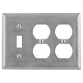 Hubbell SS182 3-Gang Duplex Wallplate, Stainless Steel