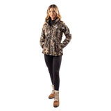 Sahara Women's Heated Hunting Jacket - Mossy Oak Camo - side view | Silarius