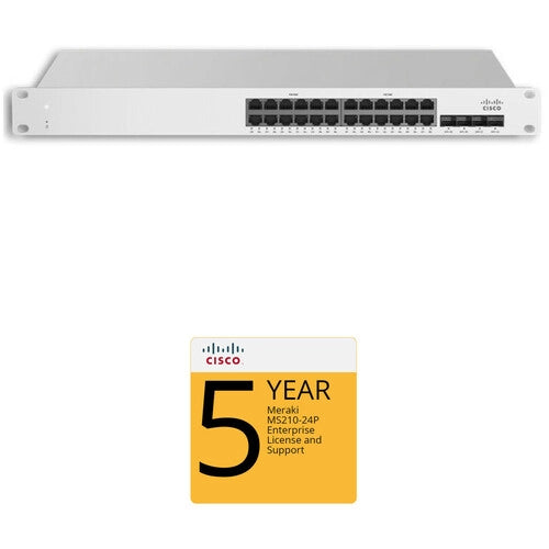 Cisco MS225-24P Access Switch with 5-Year Enterprise License and Support