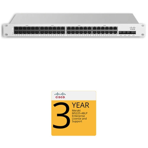Cisco MS225-48LP Access Switch with 3-Year Enterprise License and Support