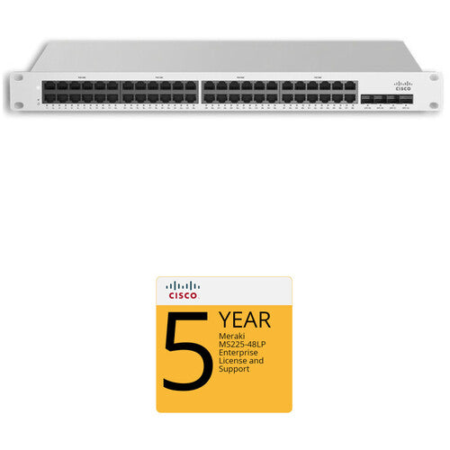 Cisco MS225-48LP Access Switch with 5-Year Enterprise License and Support