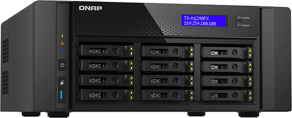 QNAP TS-h1290FX-7302P-128G-US 12 Bay U.2 NVMe/SATA All-Flash Desktop NAS Ideal for Office environments, collaborative 4K/8K Video Editing, and File Sharing