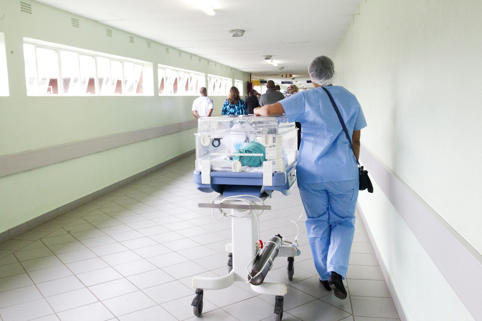 Hospital corridor with medical staff