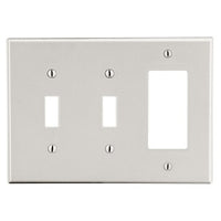 Hubbell PJ226LA 3-Gang Wall Plate for 2 Toggle and 1 Decorator Switch, Medium, Light Almond