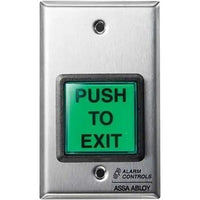 Alarm Controls by ASSA ABLOY TS-2TD Alarm Controls TS-2TD Request to Exit Station with Electronic Timer, DPDT Dual Timed Output, 2" Green Square Push Button, Single Gang, 430 Stainless Steel